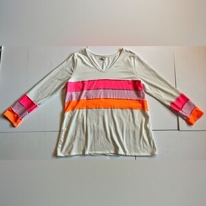 BiBi Women’s Colorful Striped Women's Long Sleeve Top White Pink & Orange XL